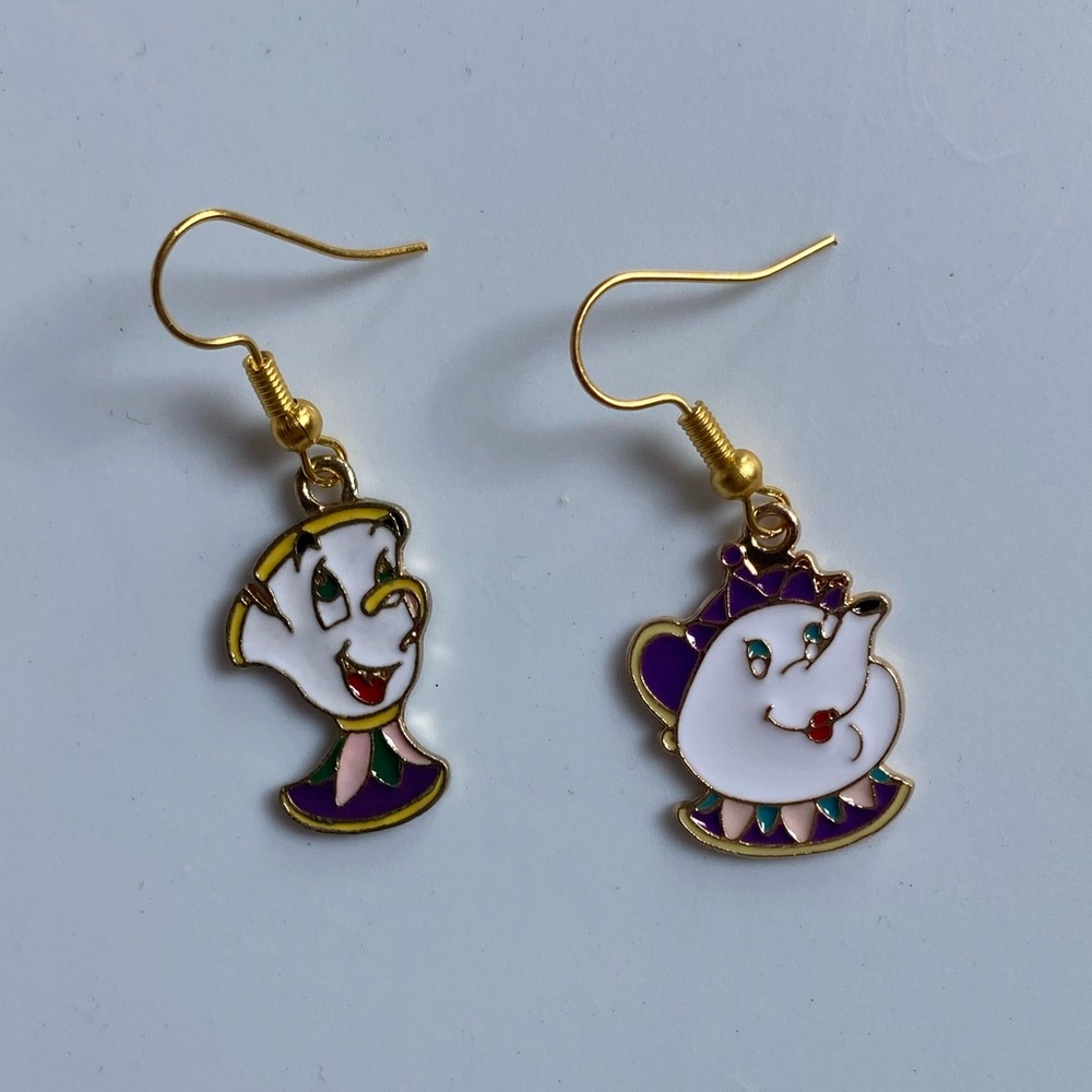 Handmade Disney Beauty and The Beast Enamel Earrings | Gold Stainless Steel